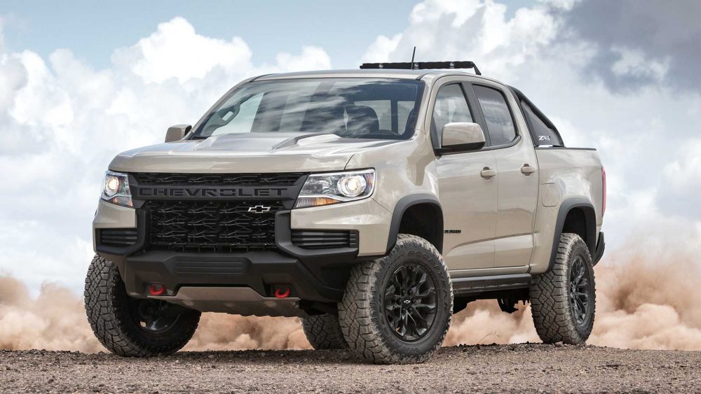 The 2021 Chevrolet Colorado pounding some sand in a desert