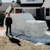 Jacob DiMaria and Ford Bronco snow sculpture