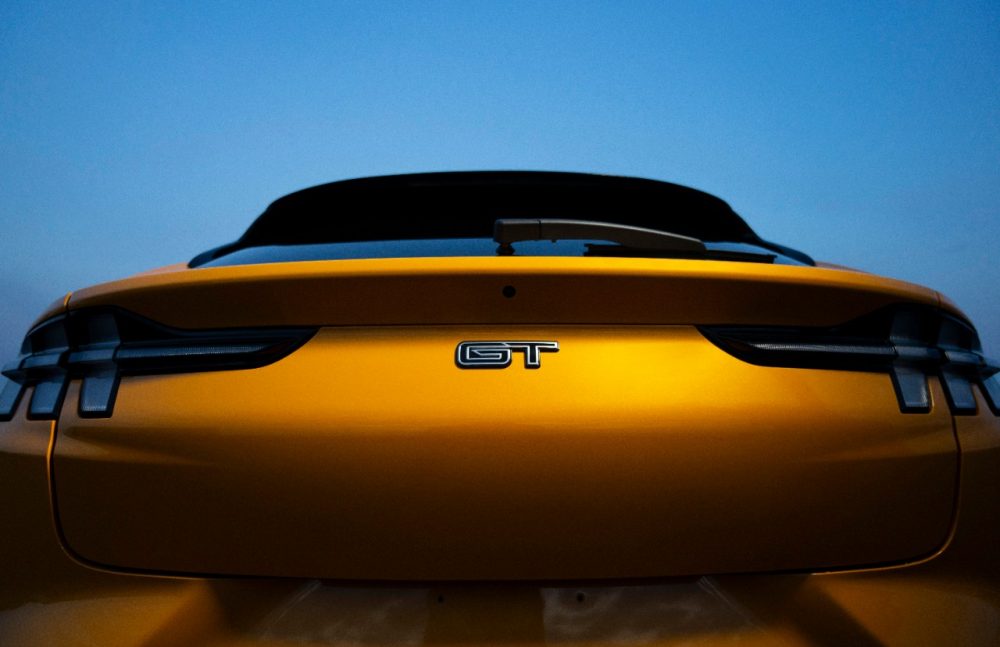 2021 Ford Mustang Mach-E GT in Cyber Orange rear hatch closeup