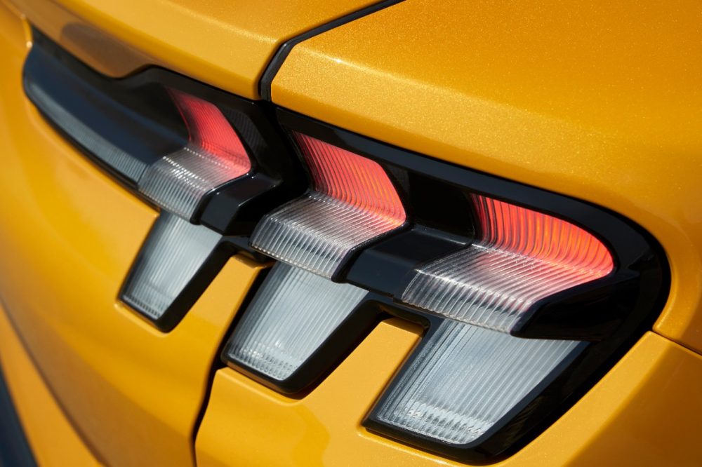 2021 Ford Mustang Mach-E GT in Cyber Orange tri-bar taillamps