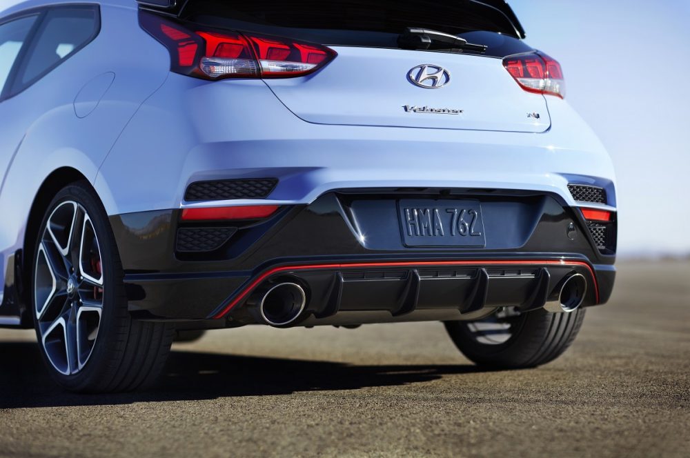 Close-up rear view of 2021 Hyundai Veloster N