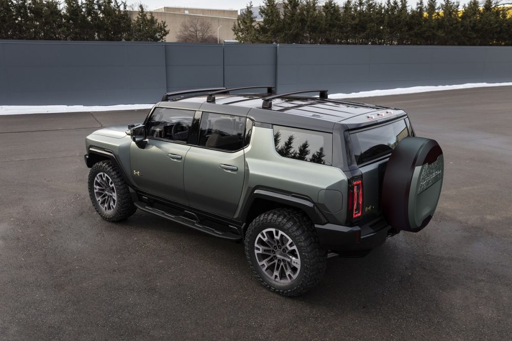 Rear side overhead view of 2024 GMC Hummer EV SUV