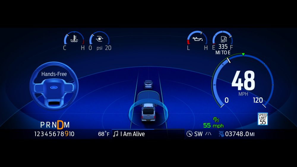 BlueCruise on the 2021 Ford F-150's digital instrument display