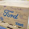 A signed box containing some of the last of the 120 million masks Ford donated during the pandemic