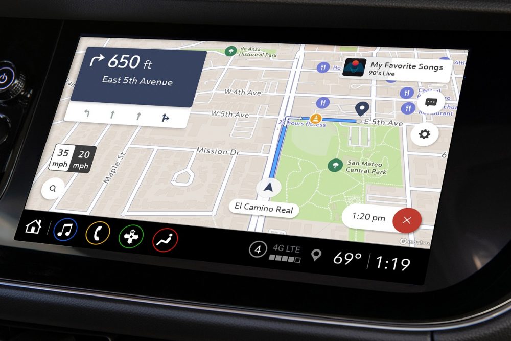 Display screen showing new GM Maps+ navigation app