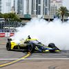 Colton Herta doing donuts in his race-winning #26 Andretti Autosport Honda