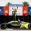 Colton Herta stands on his #26 Andretti Autosport Honda after winning the 2021 St. Petersburg Grand Prix