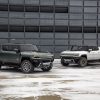 Front side views of parked GMC Hummer EV SUV and GMC Hummer EV