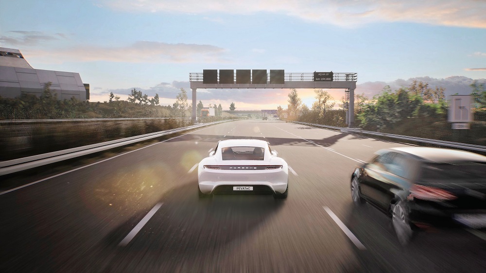 Porsche Taycan on virtual A8 Autobahn