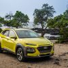 Front side view of 2020 Hyundai Kona with lime twist paint job