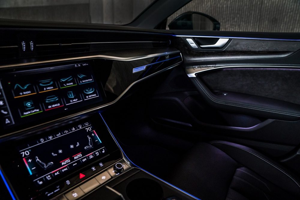 2021 Audi A7 interior showcasing ambient lighting