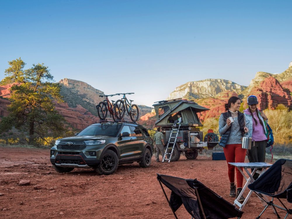 2021 Ford Explorer Timberline set up at camping site with accessories