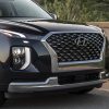Close-up front side view of 2021 Hyundai Palisade grille and front end