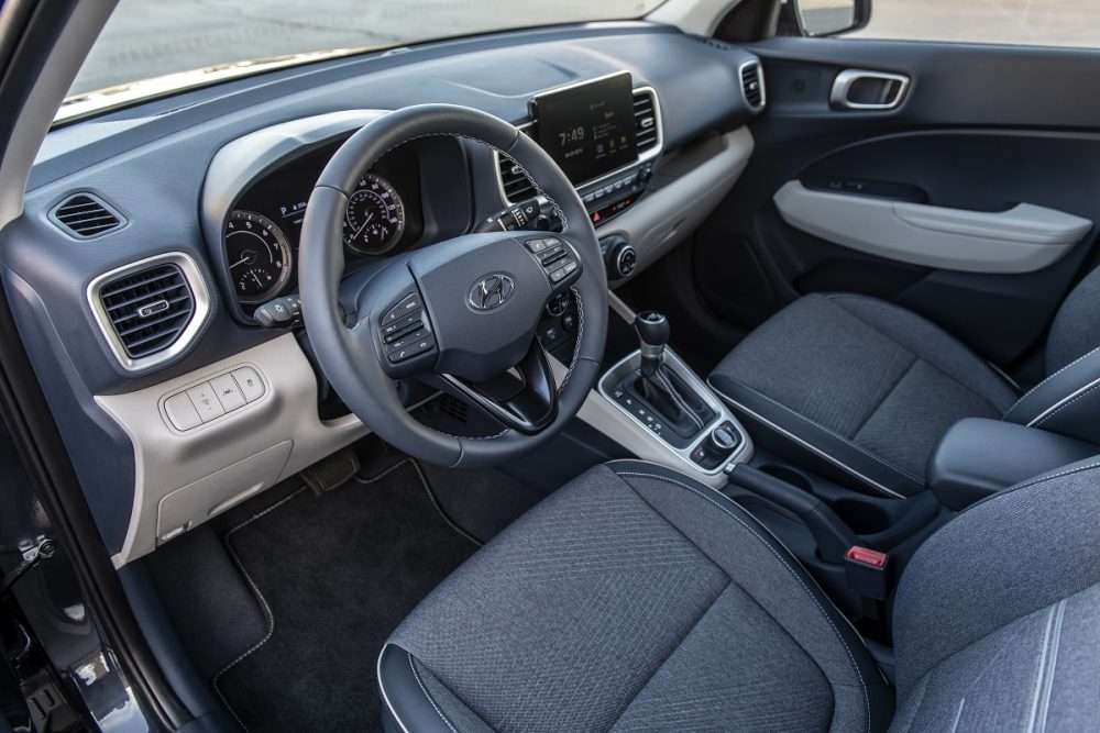 2021 Hyundai Venue front seats, dash, and steering wheel