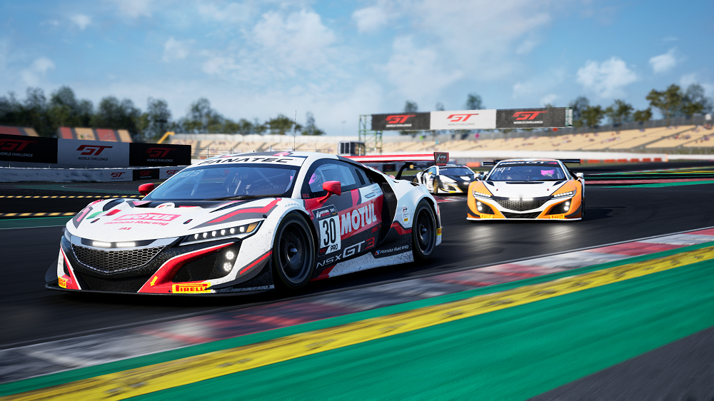 Acura NSX GT3 cars racing in Assetto Corsa Competizione