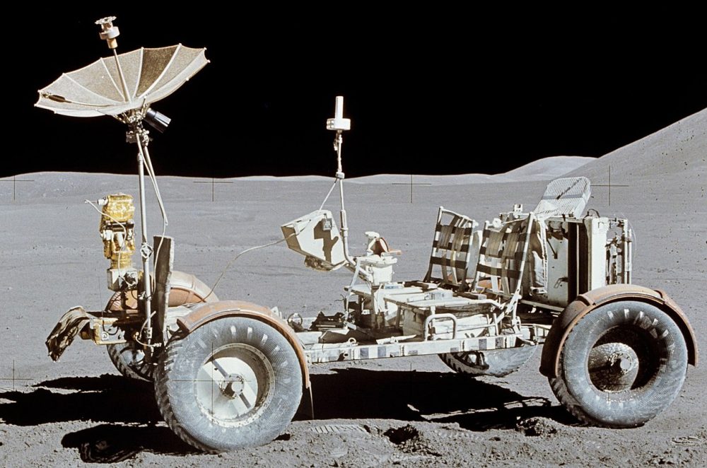 Record photo of the Apollo Lunar Roving Vehicle sitting on the moon with the Apollo 15 mission