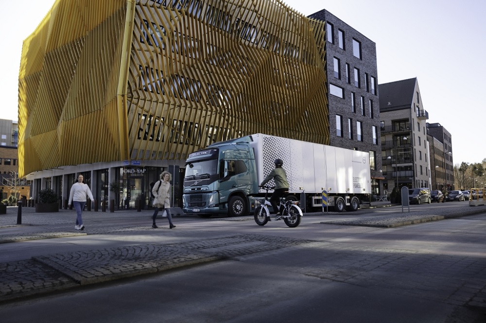 Electric Volvo Truck in city center