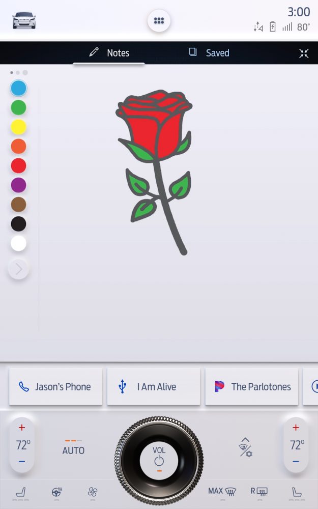 A drawing of a lovely red rose on the 2021 Ford Mustang Mach-E's Sketch app