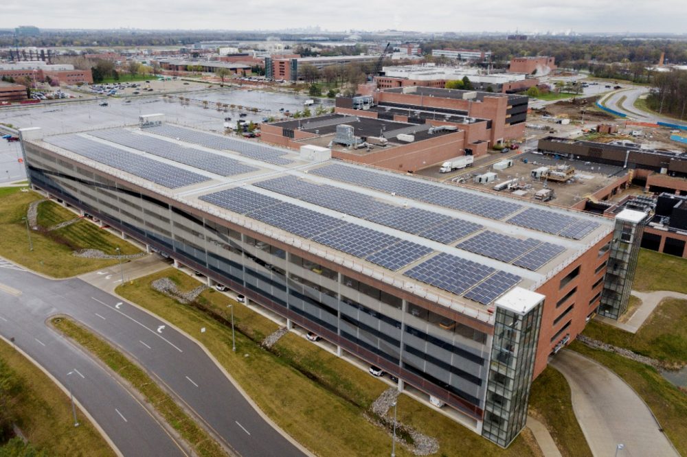 DTE Energy building a 2,159-panel solar array atop the parking garage at the Ford Research & Engineering Center in Dearborn, Michigan