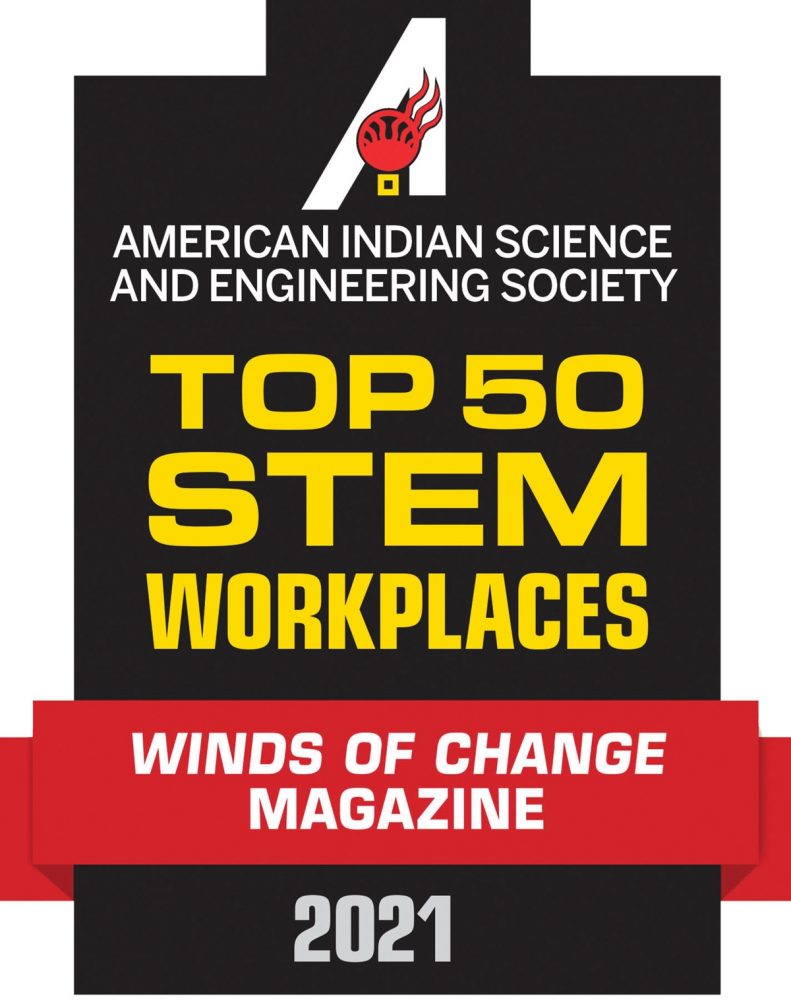 An American Indian Science and Engineering Society graphic for the Top 50 STEM Workplaces in 2021