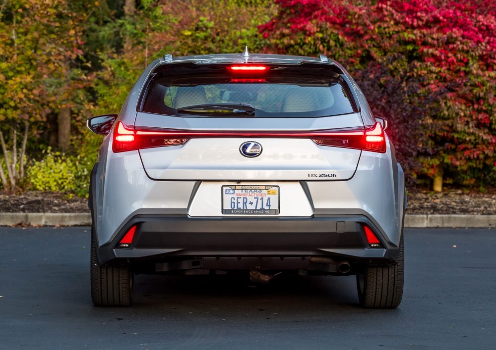 Rear view of silver 2021 Lexus UX