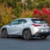 Back-angle view of silver 2021 Lexus UX