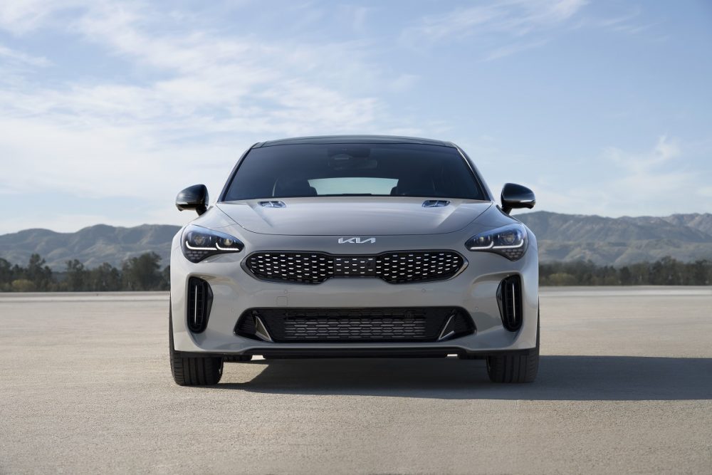 Front view of the 2022 Kia Stinger Scorpion Special Edition in Ceramic Silver