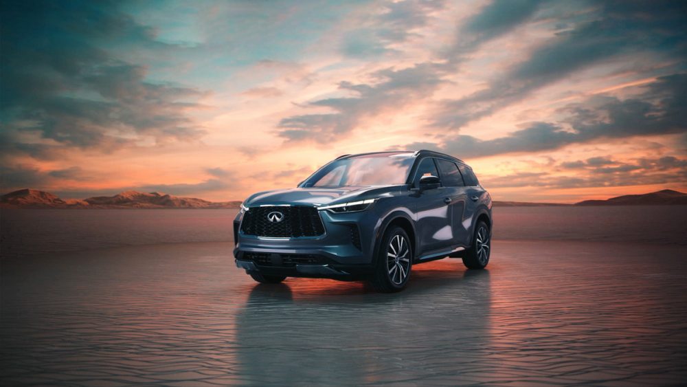 All-new 2022 INFINITI QX60 in front of a sunrise