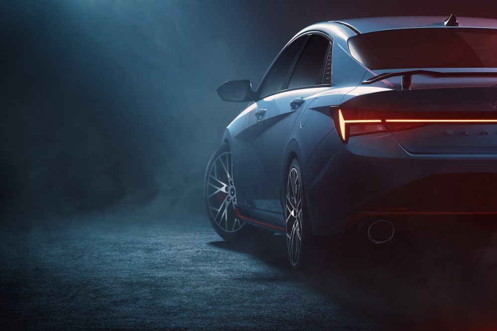 Shadowy rear side view of Hyundai Elantra N