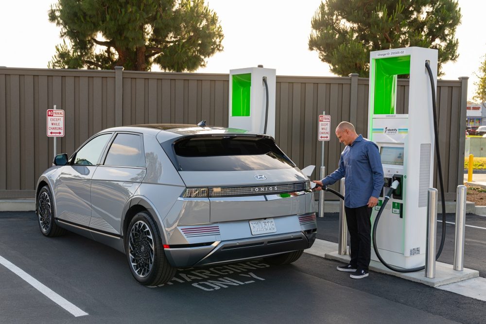 Man plugs Hyundai Ioniq 5 into charging station