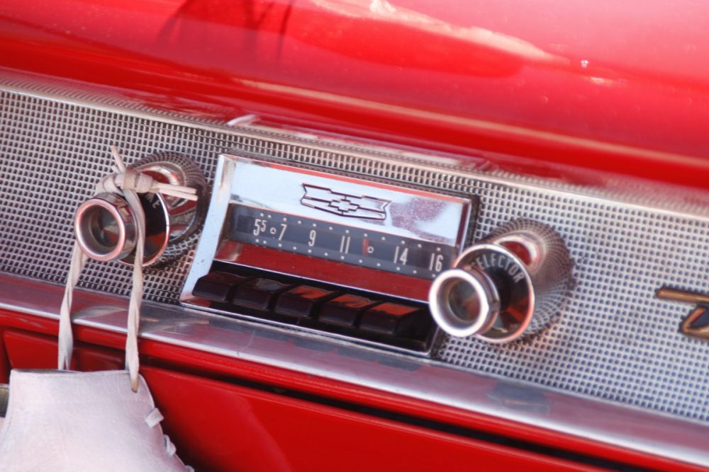 Old Historic Classic Car Radio in a red Chevrolet