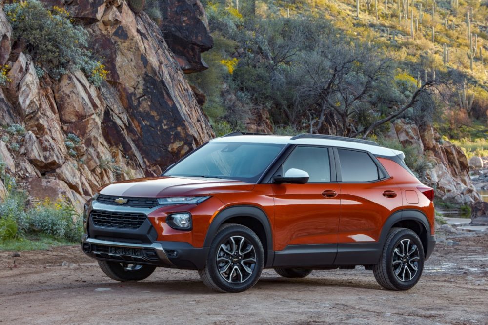 2022 Chevrolet Trailblazer in front of a rocky outcropping