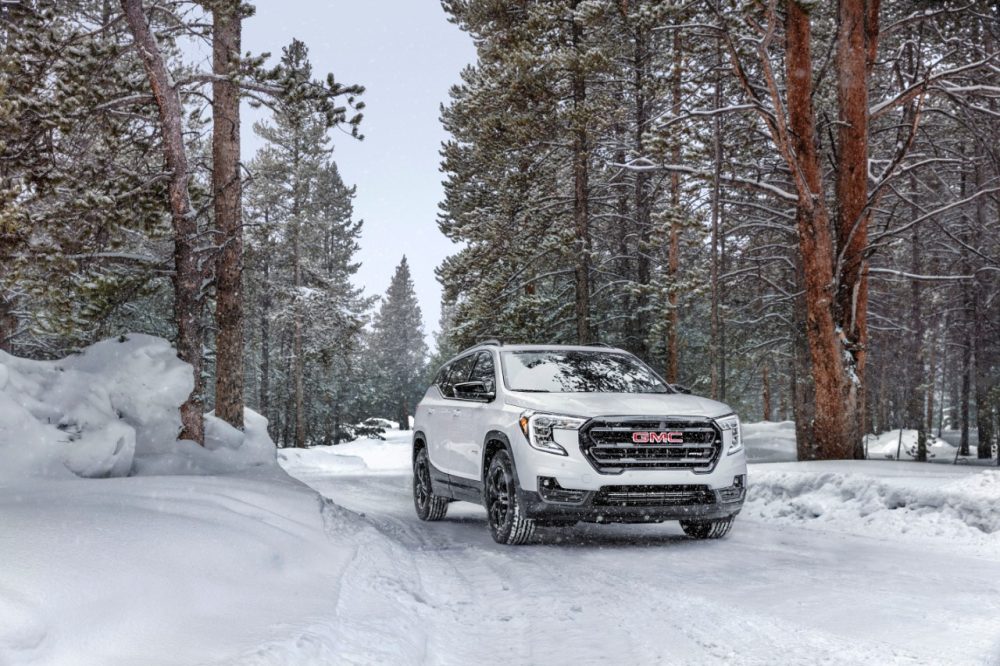 2022 GMC Terrain AT4 driving through the snow