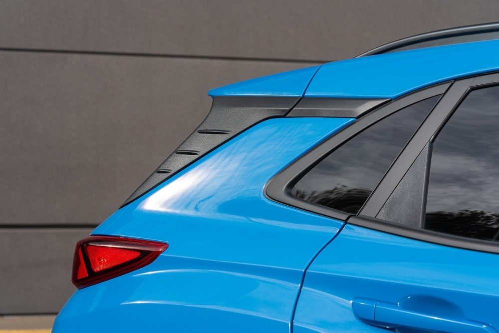 Close-up of 2022 Hyundai Kona rear spoiler