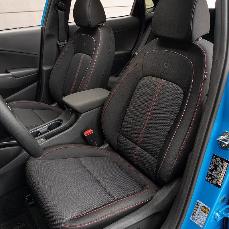 2022 Hyundai Kona N Line front seats with red stitching