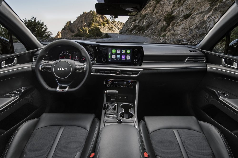 Full interior photo of the 2022 Kia K5 interior in all black