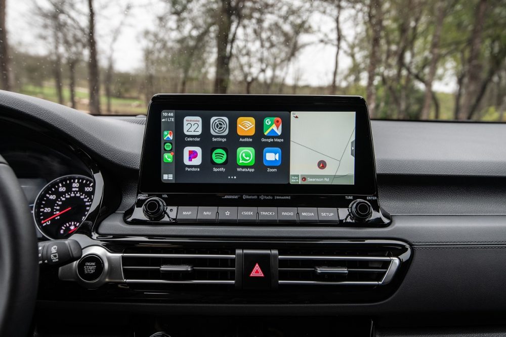 Close up of the 2022 Kia Seltos 10.25-inch touch-screen display showcasing apps and navigation
