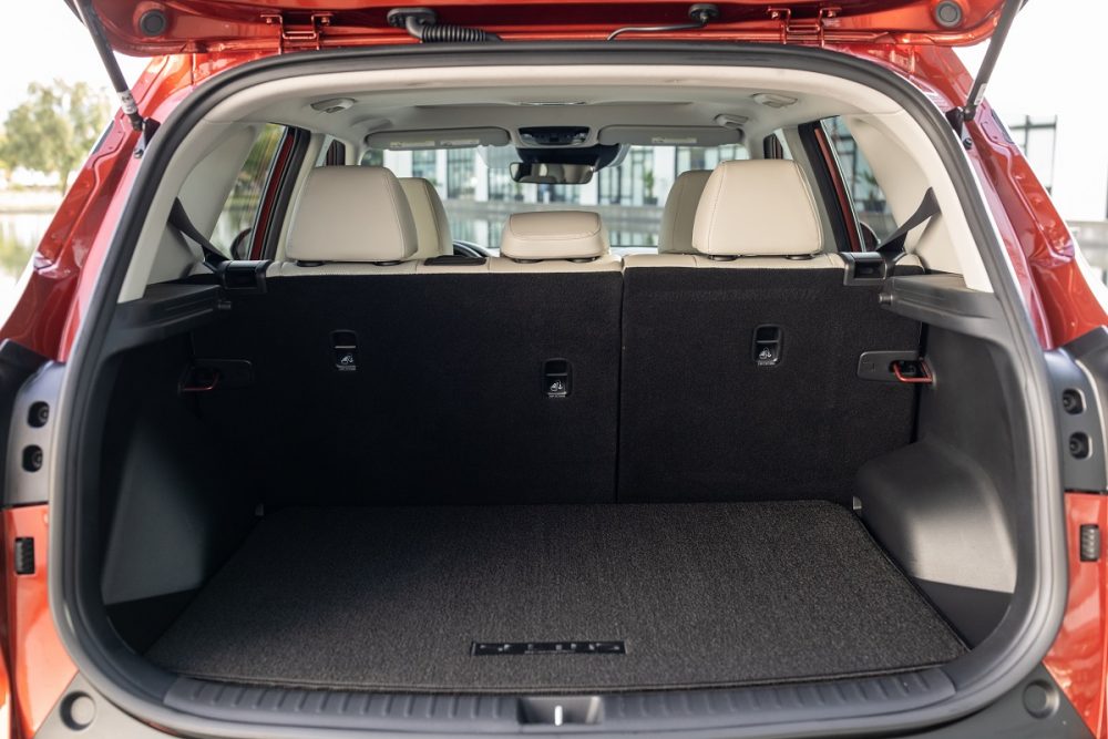 Cargo area with all seats up in the 2022 Kia Seltos