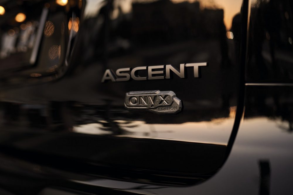 A close up photo of the 2022 Subaru Ascent Onyx Edition badge