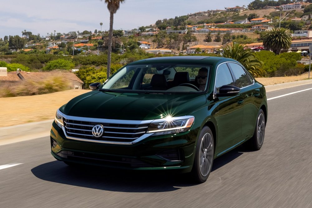 Front view of the 2022 Volkswagen Passat Limited Edition in Racing Green Metallic paint