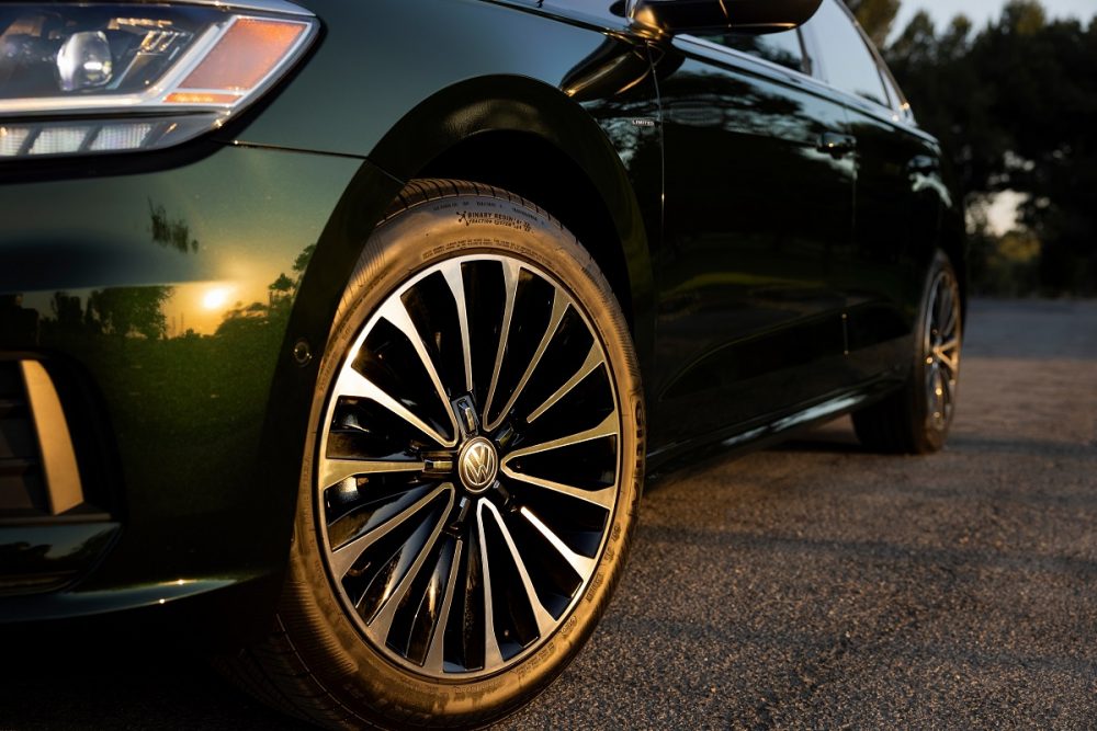 Close up of the front left wheel of the 2022 Volkswagen Passat Limited Edition