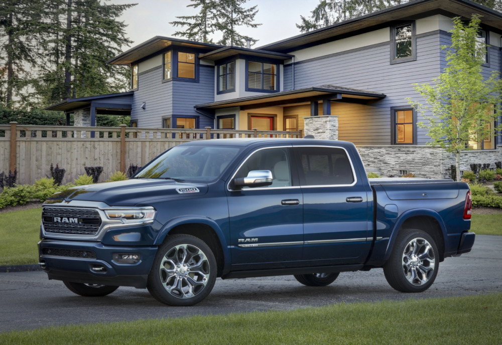 The 2022 Ram 1500 Limited 10th Anniversary Edition parked in front of a house