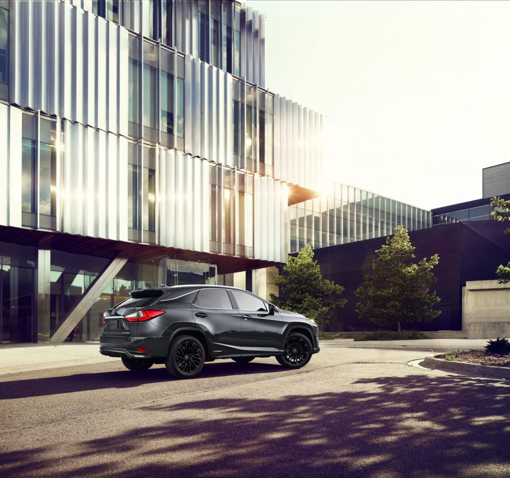 Black 2022 Lexus RX L Black Line Edition parked in front of modern building