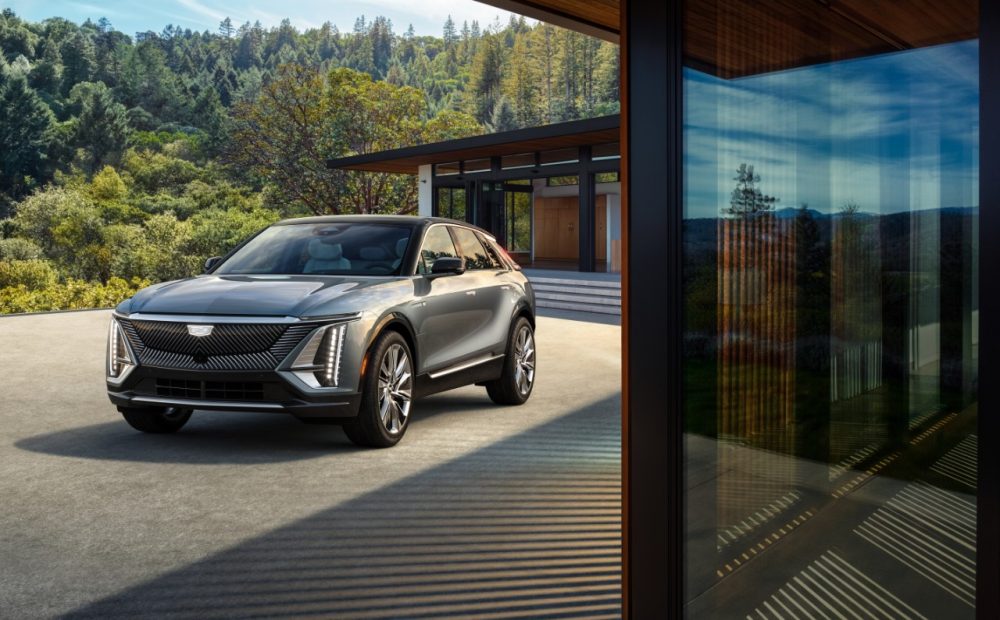 Cadillac Lyriq parked in front of a modern house