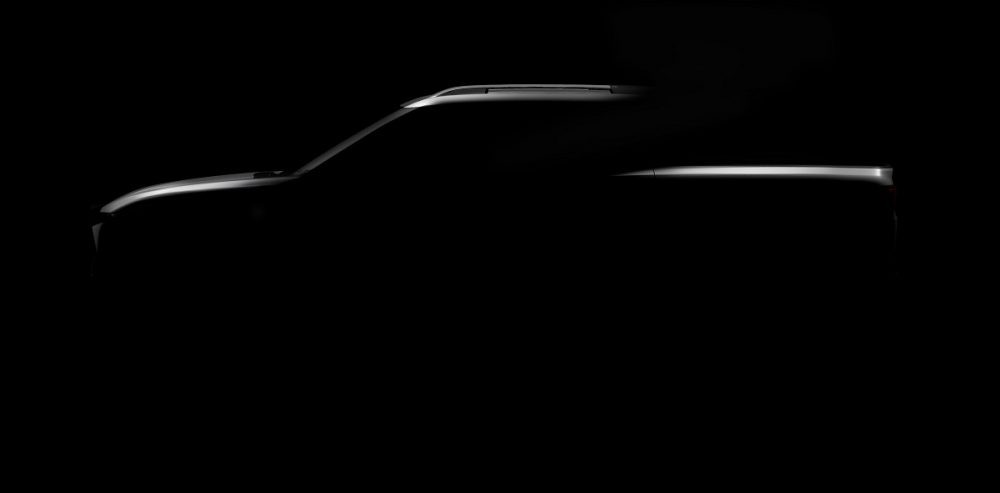 A shadowy silhouette of the redesigned Chevrolet Montana pickup truck