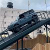 A 2021 Ford Bronco tackling a 38-degree decline at the Built Wild Bronco mountain experience at the 2021 Chicago Auto Show