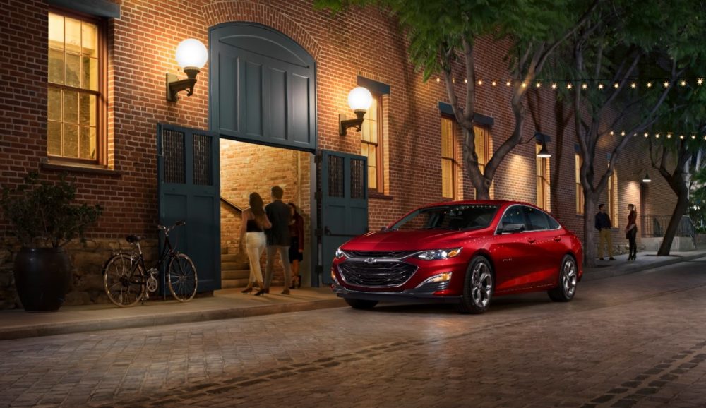 The 2019 Chevrolet Malibu RS parked on the street at night