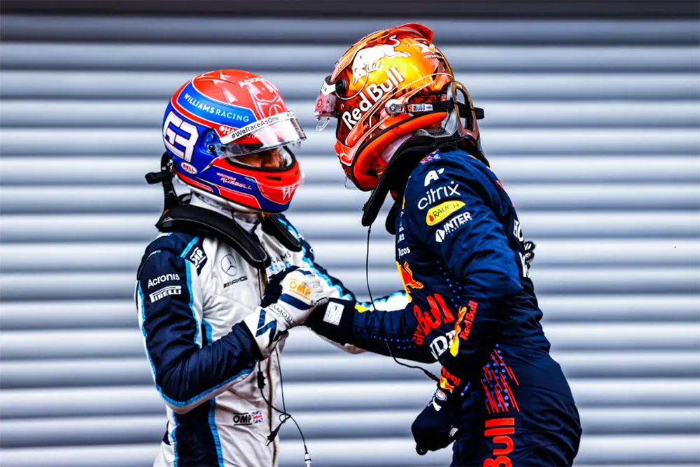 2021 Belgian GP - Verstappen Congatulates Russell