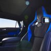 Close up of the rear Kingfisher Blue and black Recaro seats in the 2021 Volkswagen Atlas Cross Sport GT concept