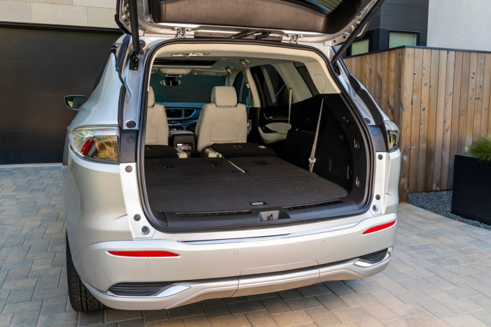 2022 Buick Enclave with flattened seats and an empty cargo bay